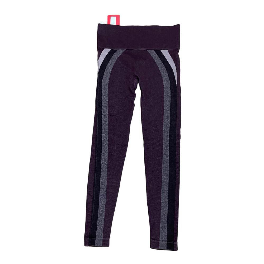 Spanx Look at Me Now Seamless Track Stripe Leggings Jammy Plum Womens XS NEW
